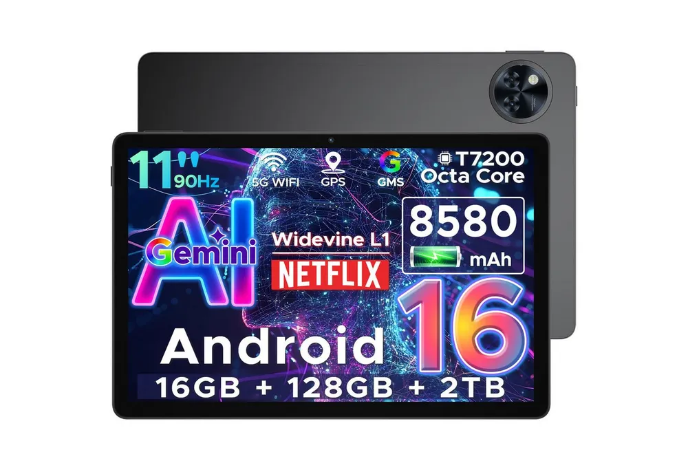 DOOGEE U11 Android Tablet 11 Zoll, 8580mAh, 4GB+128GB/2TB, Gemini AI, 90Hz Tablet (11", 4 GB, Android 16, Android 15,13MP+5MP,Octa-Core Tablets PC 2.4G/5G WLAN /Face ID)
