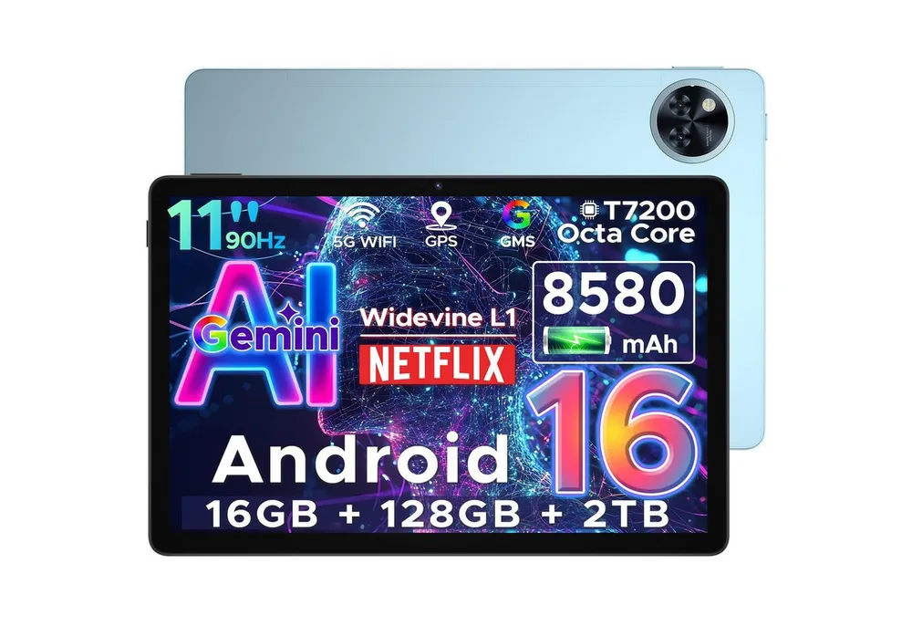 DOOGEE U11 Android Tablet 11 Zoll, 8580mAh, 4GB+128GB/2TB, Gemini AI, 90Hz Tablet (11", 4 GB, Android 16, Android 15,13MP+5MP,Octa-Core Tablets PC 2.4G/5G WLAN /Face ID)