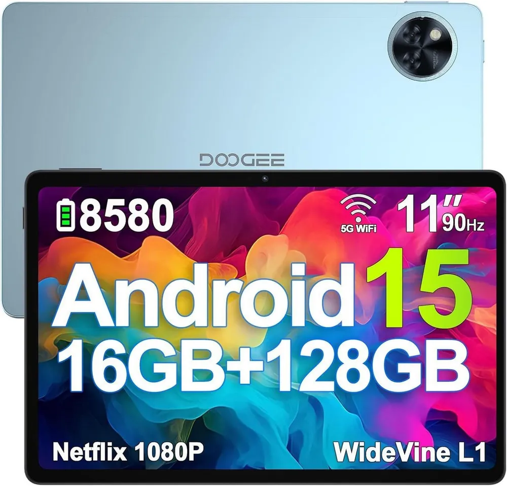 DOOGEE U11 Android Tablet 11 Zoll, 8580mAh, 4GB+128GB/2TB, Gemini AI, 90Hz Tablet (11", 4 GB, Android 15, 13MP+5MP,Octa-Core Tablets PC 2.4G/5G WLAN /GPS/Face ID/OTG)