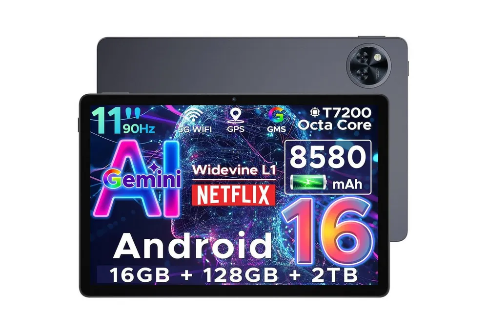 DOOGEE U11 Android Tablet 11 Zoll, 8580mAh, 4GB+128GB/2TB, Gemini AI, 90Hz Tablet (11", 4 GB, Android 16, Android 15,13MP+5MP,Octa-Core Tablets PC 2.4G/5G WLAN /Face ID)