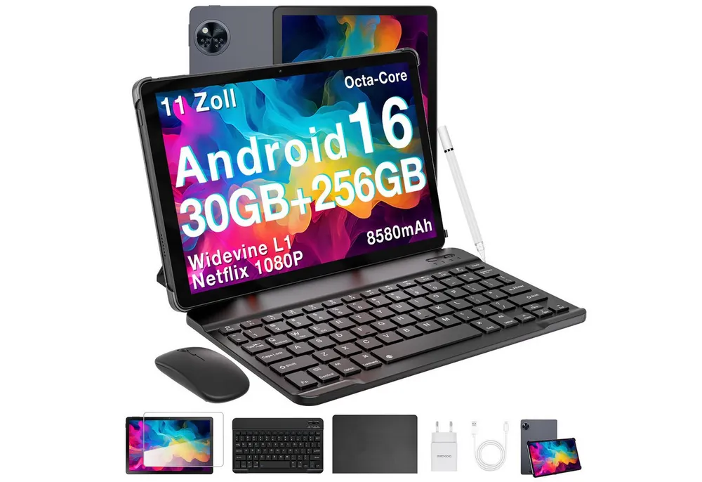 DOOGEE U11 Pro Android 16 Tablet mit Tastatur, Stift, Maus, Hülle, 11 Zoll Tablet (11", 256 GB, Android 16, WIFI, 8580mAh, 90Hz, 13MP+5MP, 5G WiFi/Widevine L1/ GPS/Face ID/OTG)