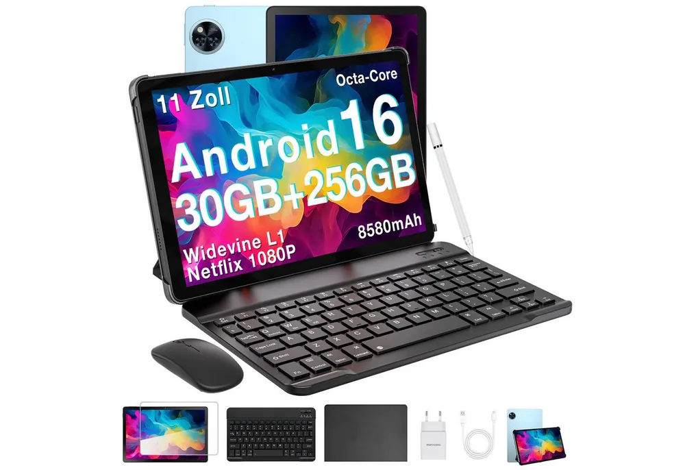 DOOGEE U11 Pro Android 16 Tablet mit Tastatur, Stift, Maus, Hülle, 11 Zoll Tablet (11", 256 GB, Android 16, WIFI, 8580mAh, 90Hz, 13MP+5MP, 5G WiFi/Widevine L1/ GPS/Face ID/OTG)