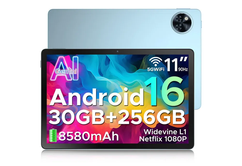 DOOGEE U11Pro Android 15/16 tablet 11 Zoll, 30GB RAM (6+24GBerweitert), 90Hz Tablet (11", 256 GB, Android 16, WIFI, 256 GB, 8580mAh, WIFI, 13MP+5MP, 5G WiFi/Widevine L1/ GPS/Face ID/OTG)