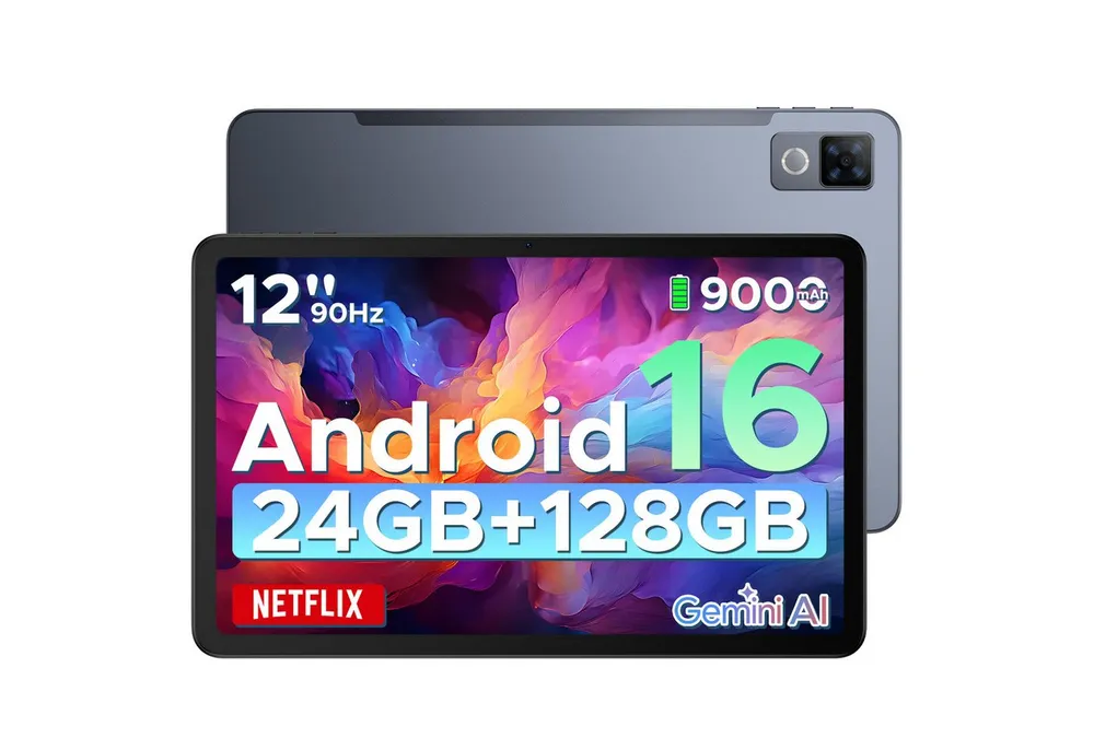 DOOGEE U12 Android 16 12 Zoll Tablet, 9000mAh, 90Hz, 6GB RAM+128GB/2TB Tablet (12", 128 GB, Android 16, Wifi, 13MP+8MP Kameras, ultradünn 7,8mm, WiFi5, GPS, Face ID, OTG, FM)