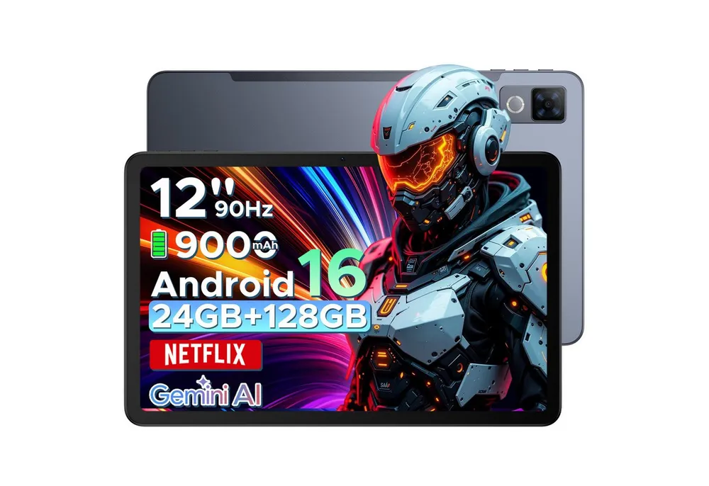 DOOGEE U12 Android 16 Tablet 12 Zoll, 9000mAh, 90Hz, 6GB RAM+128GB/2TB Tablet (12", Android 16, Wifi, Wifi, 13MP+8MP Kameras, ultradünn 7,8mm, WiFi5, GPS, Face ID, OTG, FM)
