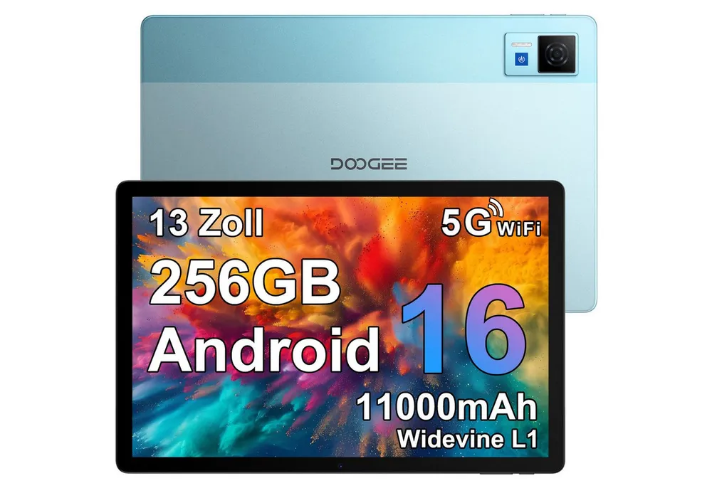 DOOGEE U13 Android 16, 32GB RAM+256GB ROM (2TB TF), 11000mAh Tablet (13", 256 GB, Android 16, 13MP+5MP, 5G WiFi, Widevine L1, GPS, Face ID, OTG)