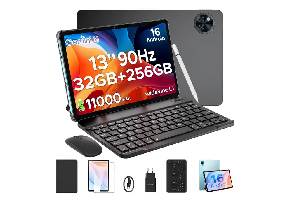 DOOGEE U13 Android 16 Tablet mit tastatur, 13 Zoll, 6+256GB, 11000mAh, gaming Tablet (13", Android 16, 90Hz, 13MP+8MP, 7,8mm dünn, WiFi5, GPS, Tastatur+Stift+Maus+Hülle Set)