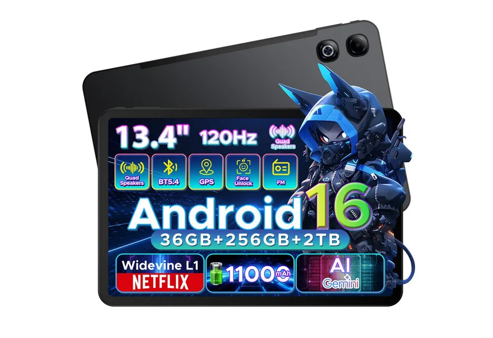 DOOGEE U13Pro Android 16 Tablet 13 Zoll, 11000mAh, 120HZ, 256GB ROM, 5G WiFi Tablet (13.4", 256 GB, Android 16, Wifi, 36GB RAM (6+30GB erweitert), Gemini AI, 13MP, Widevine L1/Face ID/GPS)