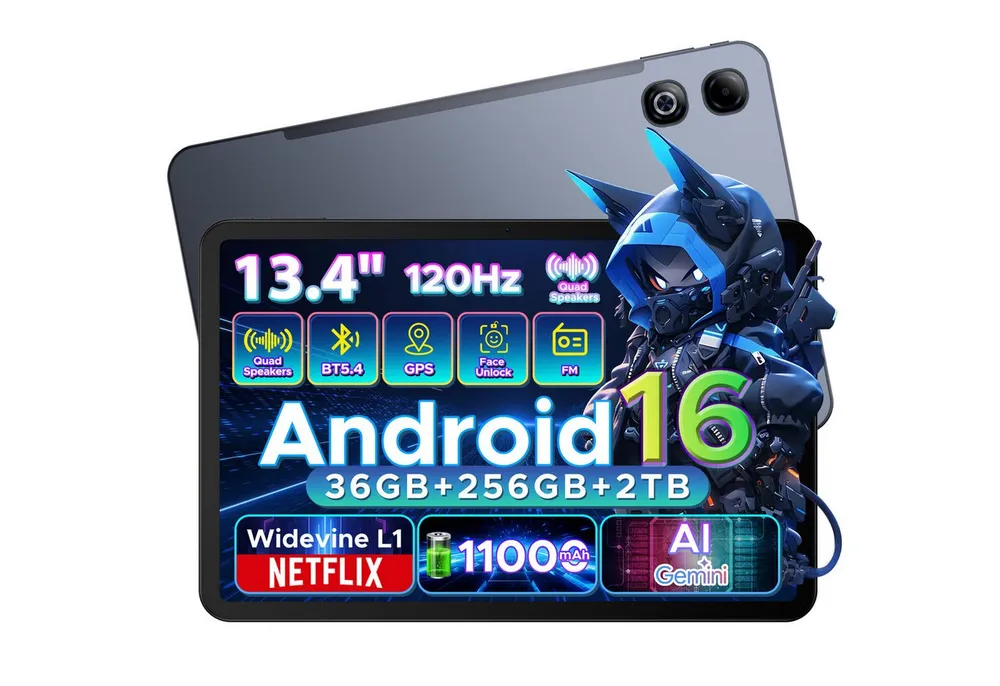 DOOGEE U13Pro Android 16 Tablet 13 Zoll, 11000mAh, 120HZ, 256GB ROM, 5G WiFi Tablet (13.4", 256 GB, Android 16, Wifi, 36GB RAM (6+30GB erweitert), Gemini AI, 13MP, Widevine L1/Face ID/GPS)