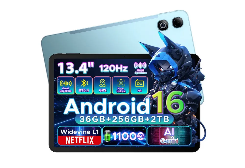 DOOGEE U13Pro Android 16 Tablet 13 Zoll, 11000mAh, 120HZ, 256GB ROM, 5G WiFi Tablet (13.4", 256 GB, Android 16, Wifi, 36GB RAM (6+30GB erweitert), Gemini AI, 13MP, Widevine L1/Face ID/GPS)