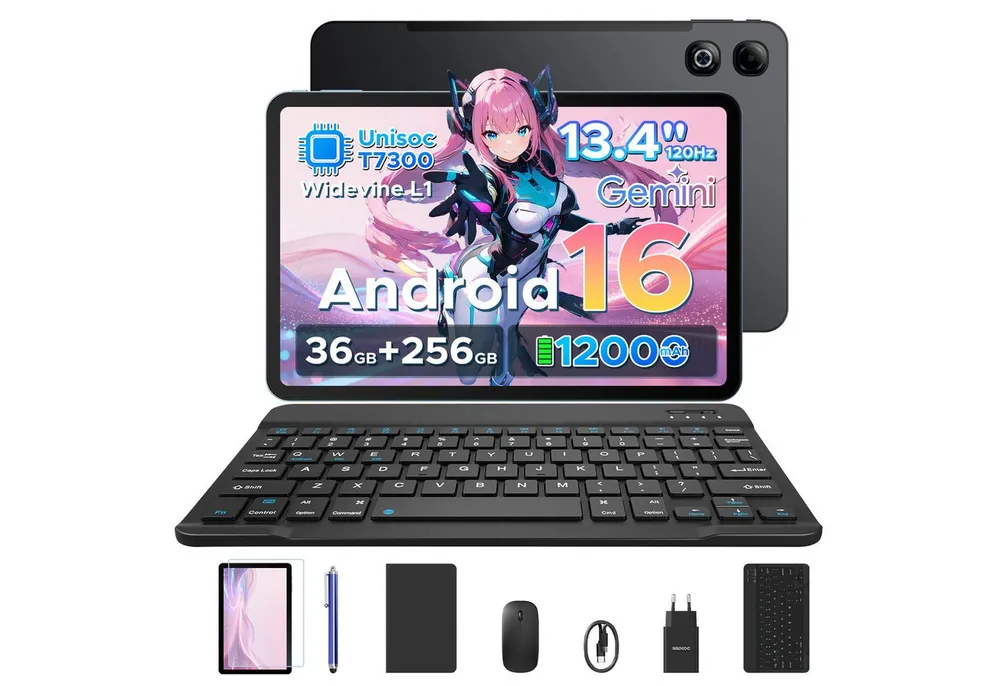 DOOGEE U13Pro Android 16 Tablet 13 Zoll mit Tastatur, Stift, 11000mAh, 120HZ Tablet (13.4", 256 GB, Android 16, Wifi, 36GB RAM (6+30GB erweitert)+ 256GB ROM, Gemini AI, 5G WiFi/Face ID/GPS)