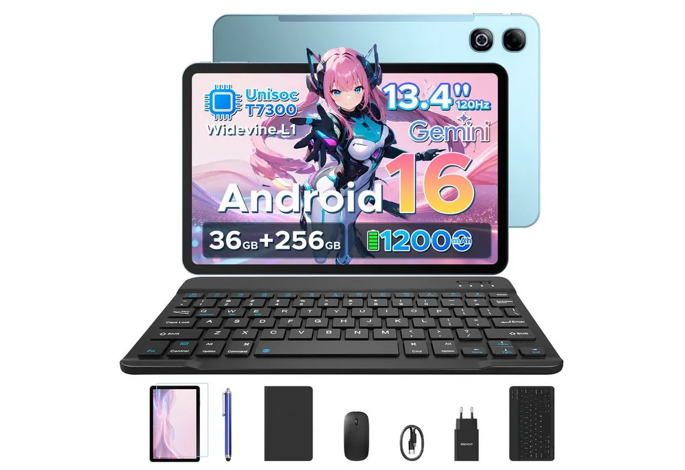 DOOGEE U13Pro Android 16 Tablet 13 Zoll mit Tastatur, Stift, 11000mAh, 120HZ Tablet (13.4", 256 GB, Android 16, Wifi, 36GB RAM (6+30GB erweitert)+ 256GB ROM, Gemini AI, 5G WiFi/Face ID/GPS)