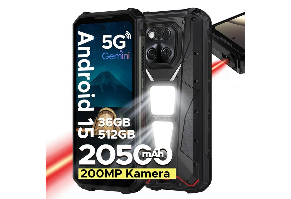 DOOGEE V Max LR 5G AI Outdoor Handy, 40m Laserdetektion, 512GB, 20500mAh/45W Smartphone (6.78 Zoll, 512 GB Speicherplatz, 200 MP Kamera, 1200LM Campinglampe, 120Hz, 200MP+32MP Kamera, NFC, WiFi6E, 3 Karten)