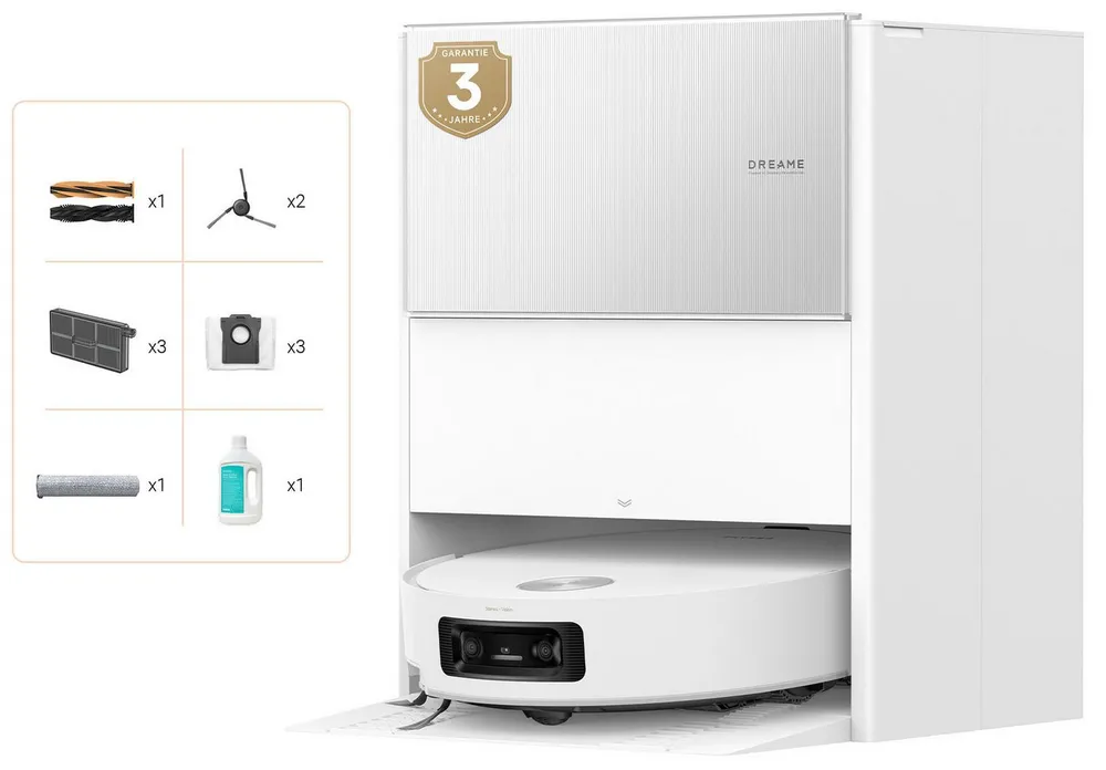 Dreame Saugroboter mit Wischfunktion Aqua10 Ultra Roller Complete, 600 W, mit Beutel, Warmwasser-Wischsystem, Rollenmopp, überwindet Hindernisse, 30.000 Pa