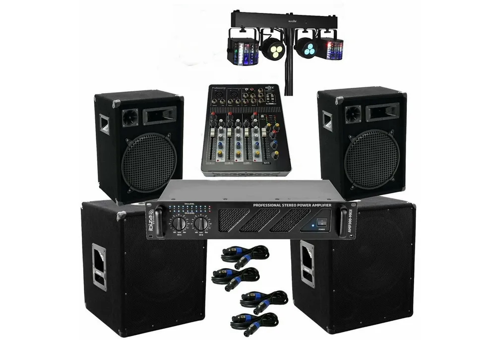 DSX 4100 Watt PA Komplett Set Mixer Anlage LED Licht Verstärke Musikanlage Party-Lautsprecher (2000 W)