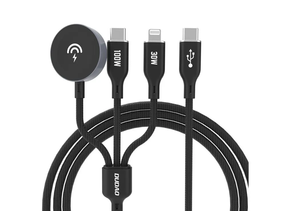 Dudao A12Max+ USB-Kabel, USB-C Stecker, Kompatibel mit iPhone (Kabel) Stecker, USB-C, Kompatibel mit iPhone (Kabel), Apple Watch Ladegerät (120 cm), 3-in-1 Kabel für Apple Watch, USB-C & iPhone, 100W PD