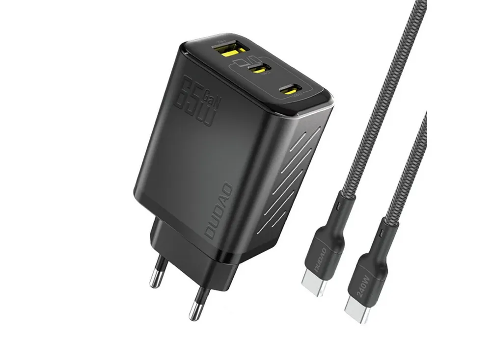 Dudao A29C USB-Ladegerät (3250 mA, Einzelladegerät inkl. USB-C auf USB-C Kabel, 65 W GaN Ladegerät mit 2x USB-C & 1x USB-A)