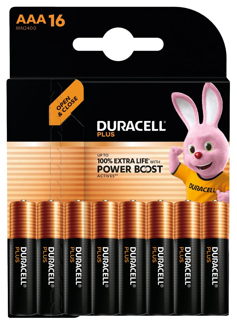 DURACELL Alkaline-Micro-Batterie LR03, 1,5V, Plus, Power Boost, 16 Stück