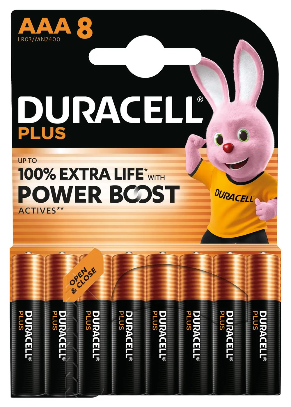DURACELL Alkaline-Micro-Batterie LR03, 1,5V, Plus, Power Boost, 8 Stück