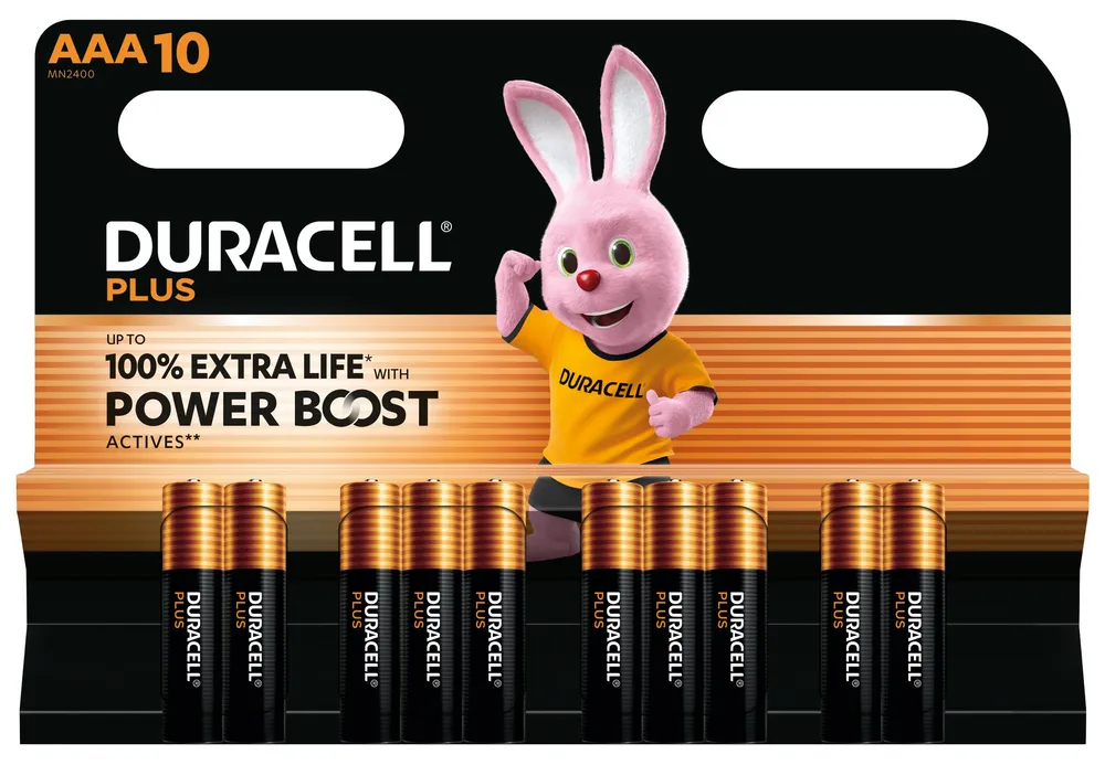 DURACELL Alkaline-Micro-Batterie LR03, 1,5V, Plus, Power Boost, 10 Stück