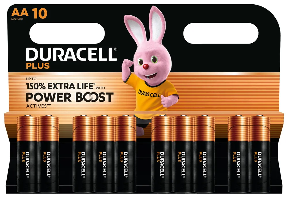 DURACELL Alkaline-Mignon-Batterie LR06, 1,5V, Plus, Power Boost, 10 Stück
