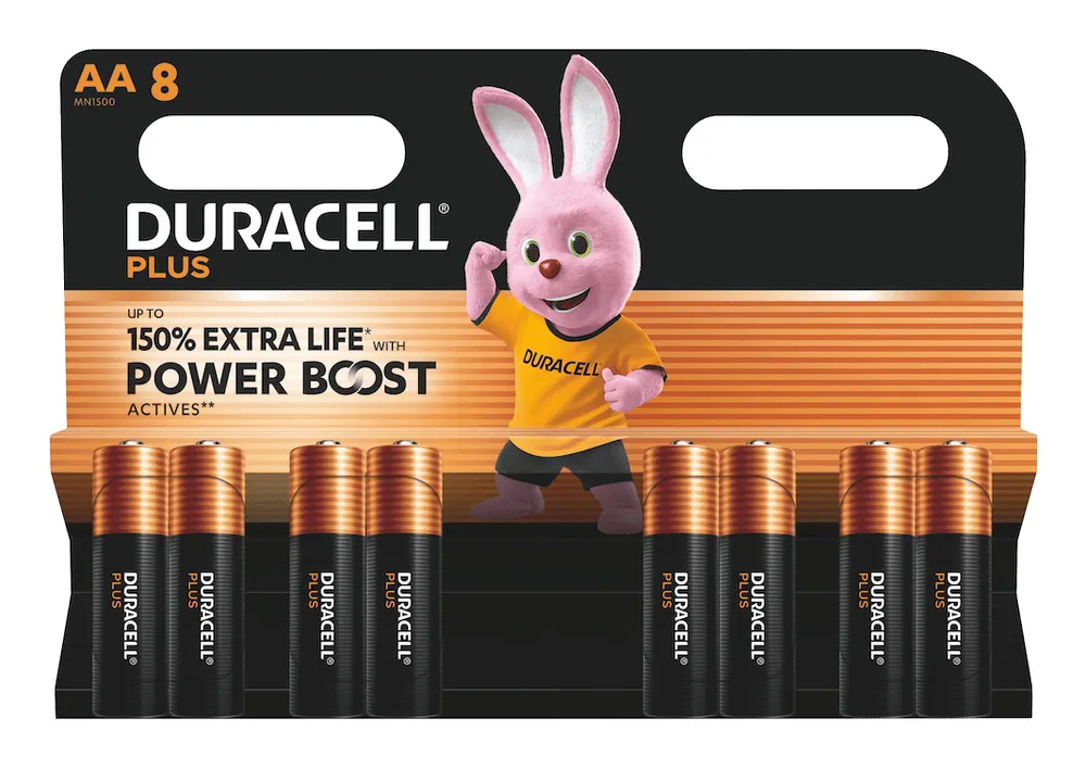 DURACELL Alkaline-Mignon-Batterie LR06, 1,5V, Plus, Power Boost, 8 Stück