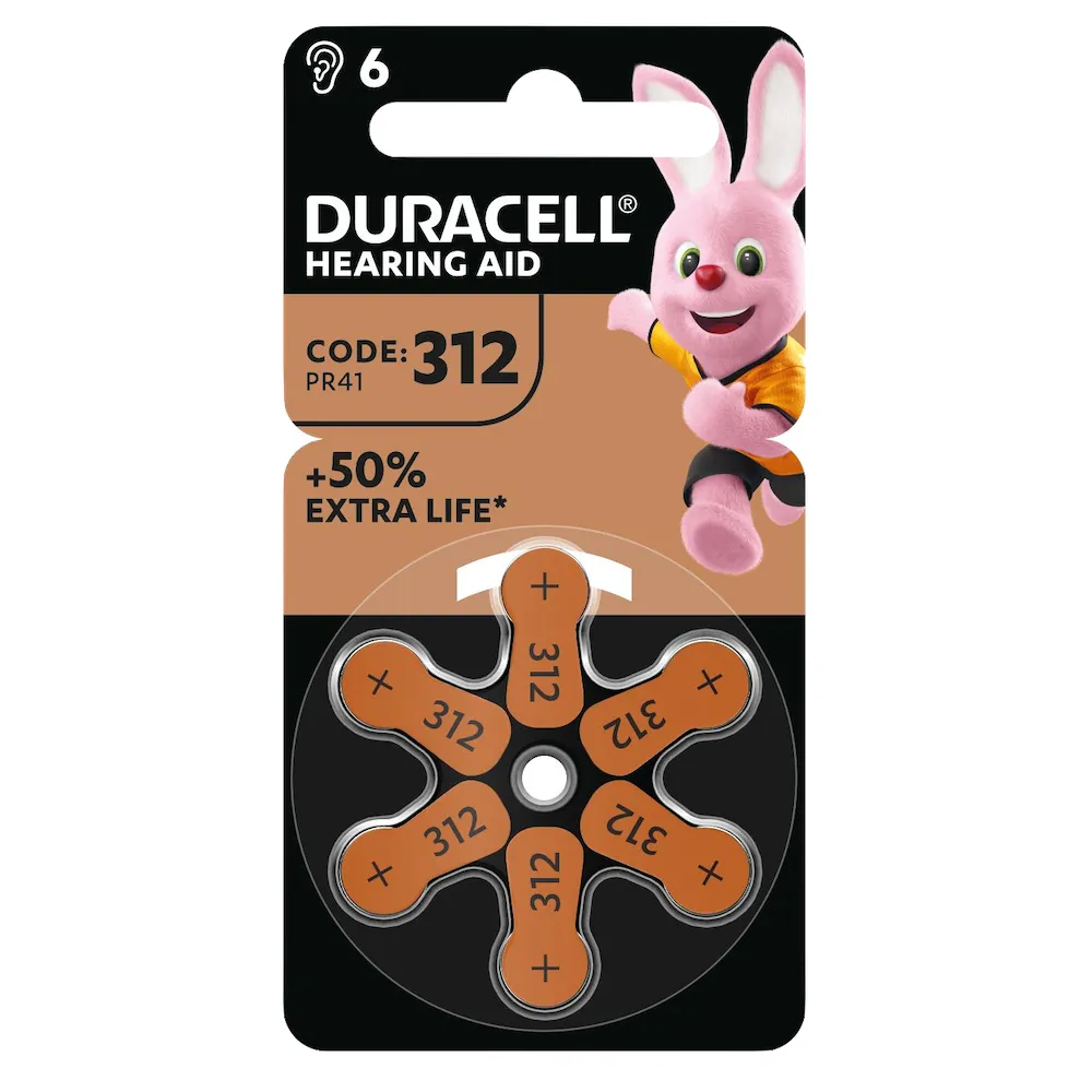 DURACELL Knopfzelle Activair, Typ 312, Zink Air, 1,45V, 6 Stück