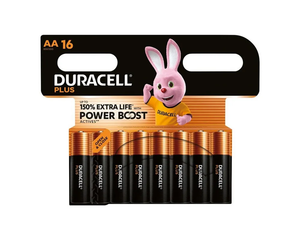 Duracell Plus Batterie, (1.5 V, 16 St), Mignon / AA / LR06 / LR6, 1,5 V, Alkali