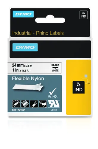 Druckeretikettenband DYMO Nylon Flexible 2,4 cm x 3,5 m Schwarz auf Weiß