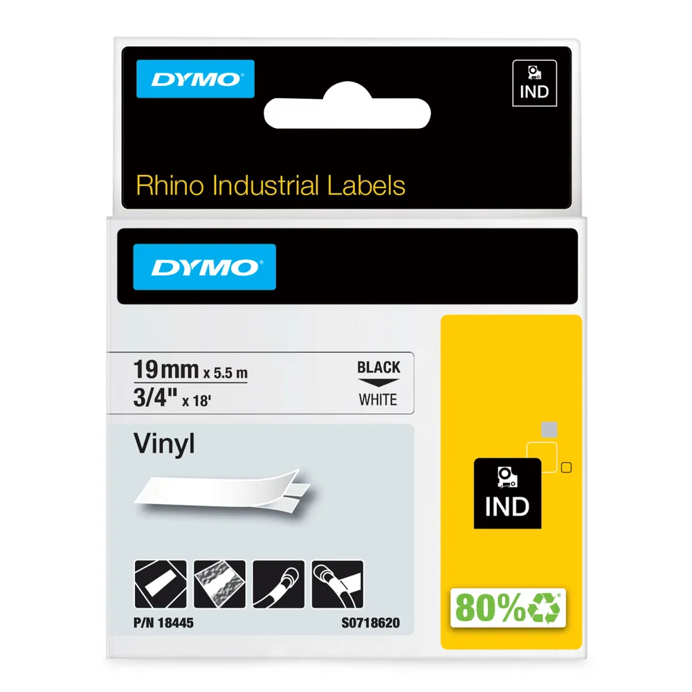 DYMO Rhino 19 mm x 5,5 m Schwarz-Weiß Vinyletiketten