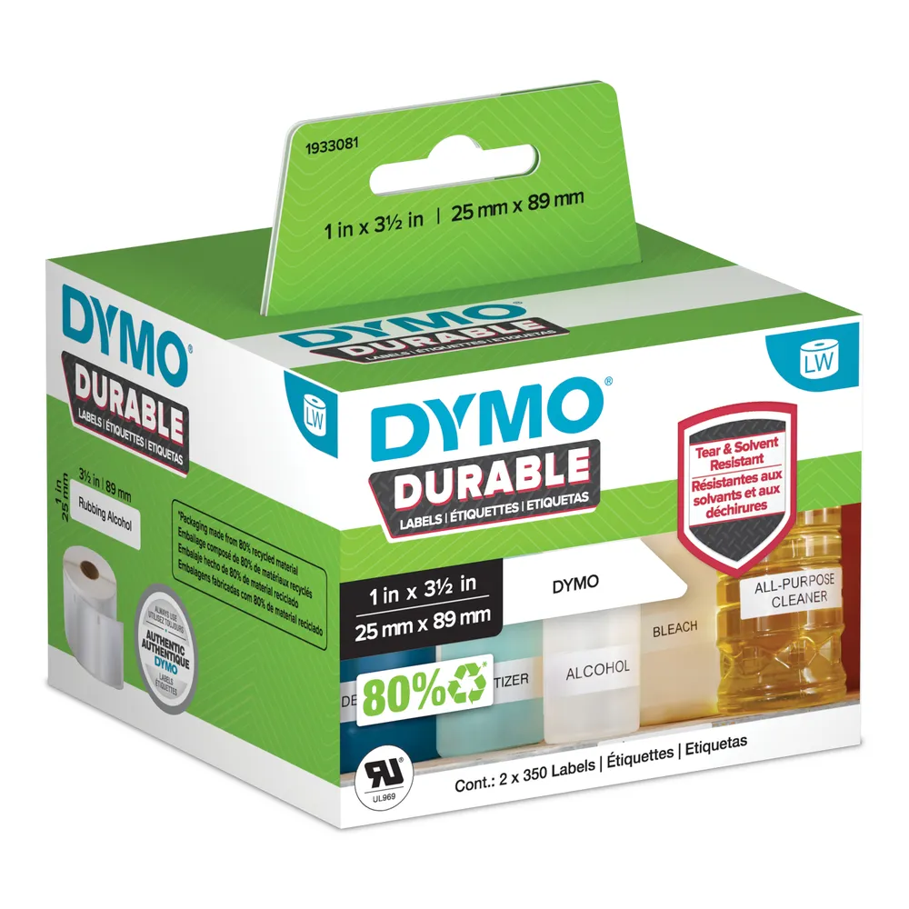 DYMO LW - LW Durable Labels - 25 x 89 mm - 1933081 Weiß Selbstklebendes Druckeretikett