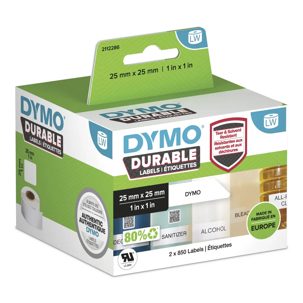 Langlebige selbstklebende DYMO LW Etiketten 25x25 mm weiß 1700 Stück