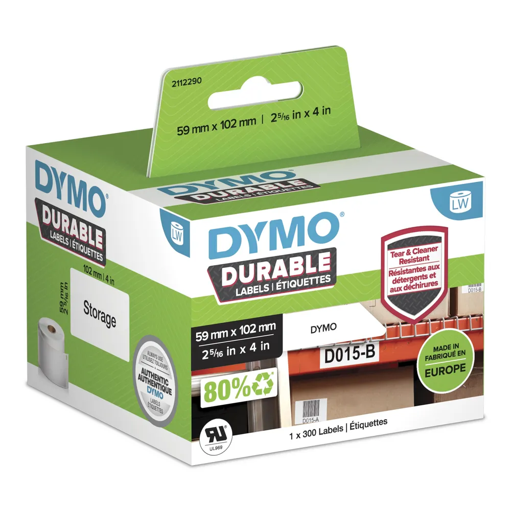 DYMO Durable Weiß Polypropylen selbstklebende Etiketten 10,2 cm x 5,9 cm 300 Stück