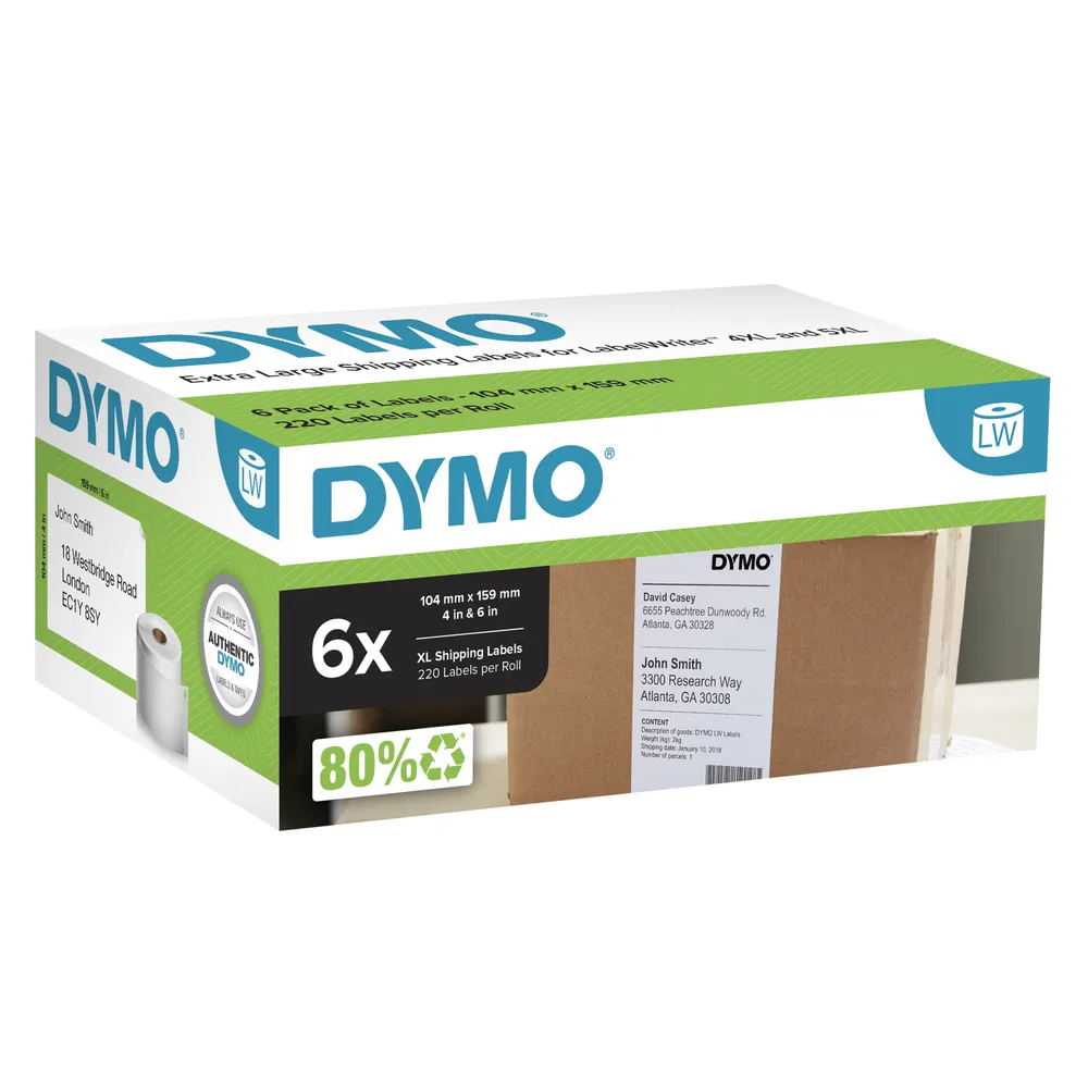 Weiße selbstklebende Etiketten DYMO LabelWriter 5XL/4XL 104x159 mm 1320 Stück