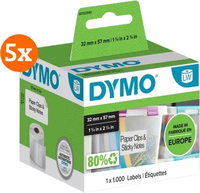 DYMO Ablösbares Etikett 32 x 57 mm 1000 Stück 5er-Pack