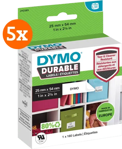 DYMO Haltbare LabelWriter Etiketten 25 x 54 mm 160 Stück 5er-Pack
