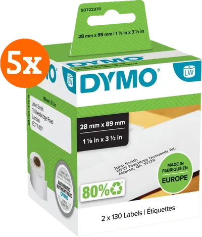 DYMO LabelWriter Adressetiketten 28 x 89 mm 260 Stück 5er-Pack