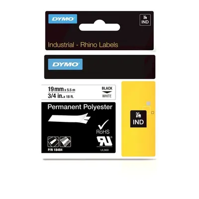 DYMO Polyester Permanent IND Schwarz auf Weiß 2,4 cm x 5,5 m Wetterfest UV-beständig