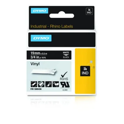 DYMO Vinyletiketten IND Weiß auf Schwarz, Mehrfarbig, 1,9 cm x 5,5 m, UV- und Chemikalienbeständig