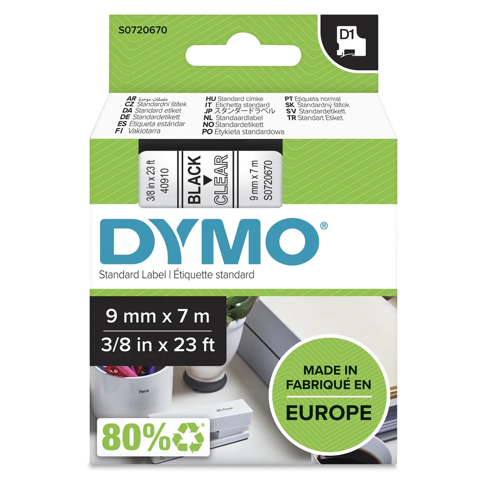 Original D1-Schriftband für LabelManger, Polyester, 9mm x 7m, schwarz auf tranzparent