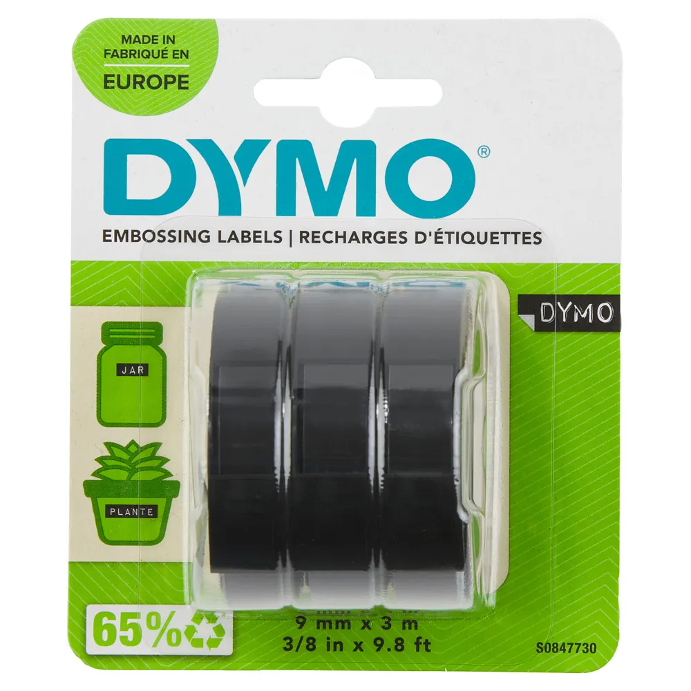 Original Prägeband-StarterSet für OMEGA und JUNIOR, Plastik, 9mm x 3m, 3x glänzend schwarz