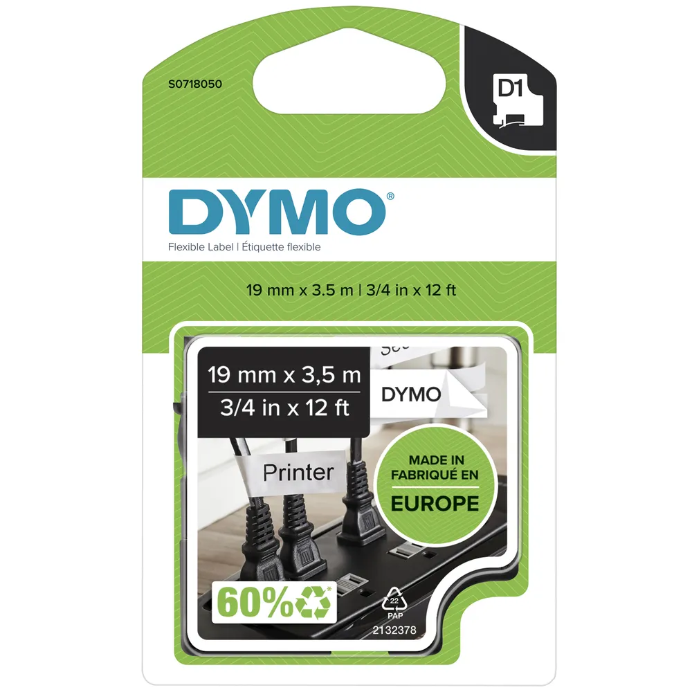 DYMO Flexible Nylonetiketten 12 mm x 3,5 m Schwarz-Weiß