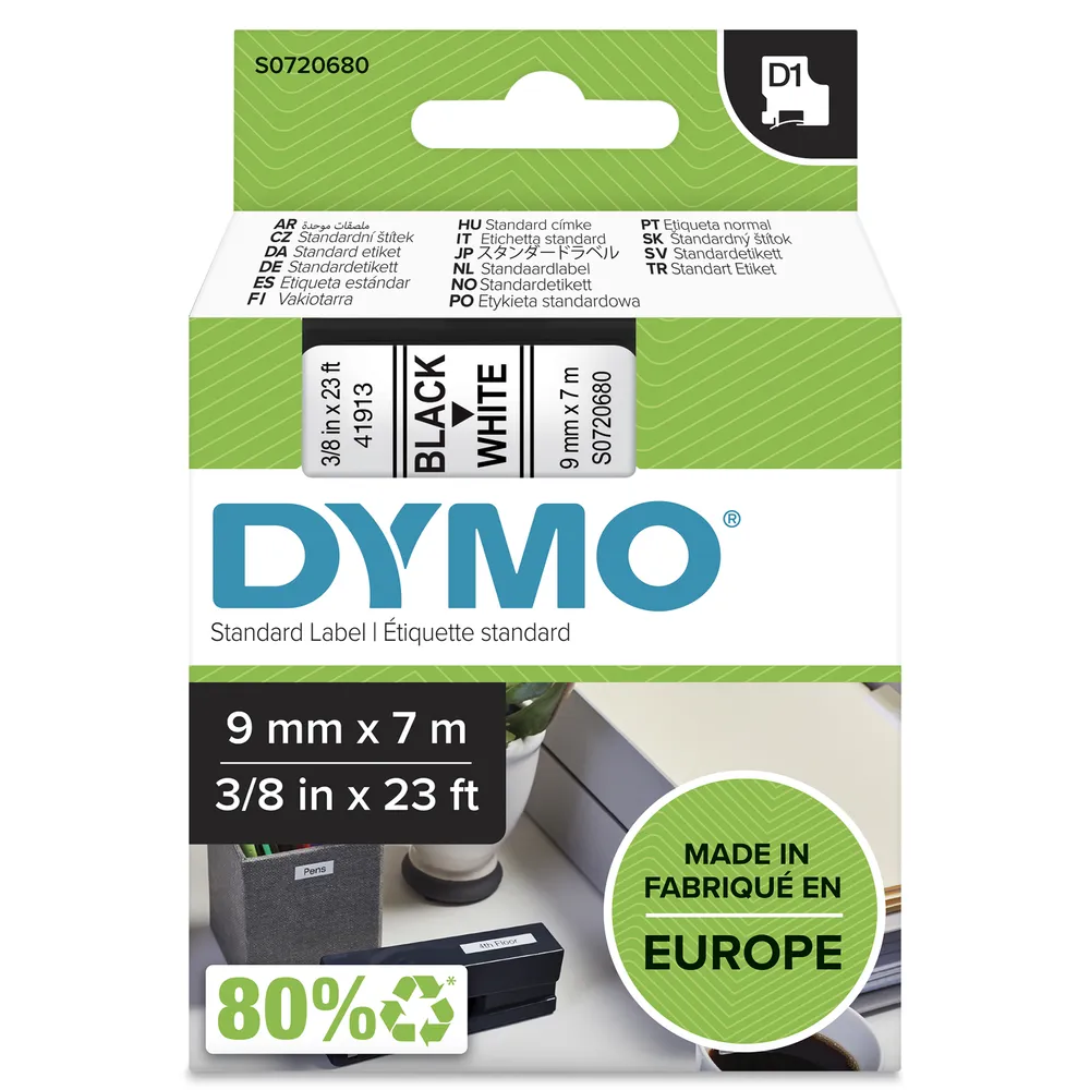 DYMO D1 9 mm x 7 m Schwarz-Weiß Etiketten