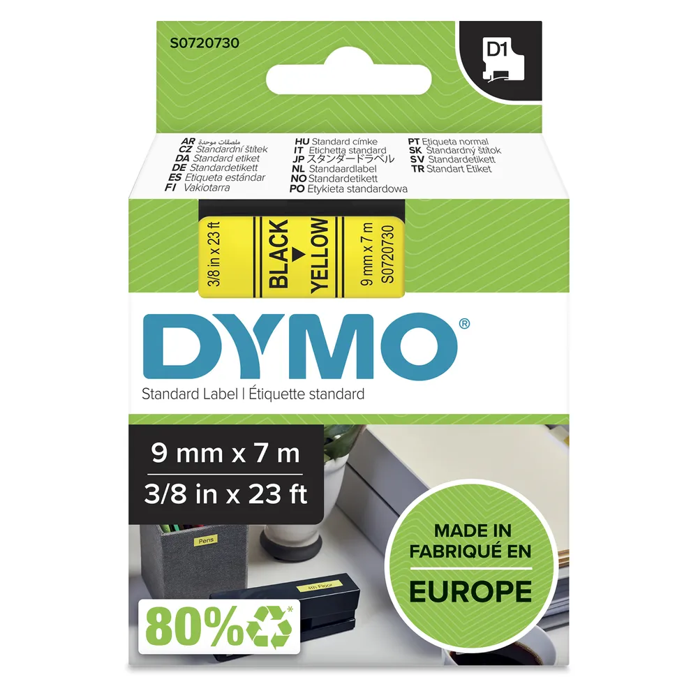 DYMO D1 Standard - Black on Yellow - 9mm Etiketten erstellendes Band