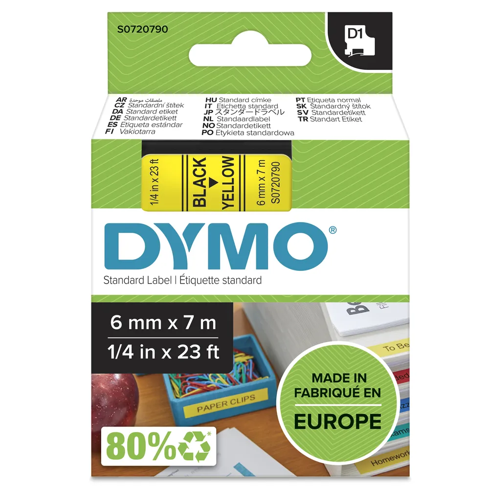 Beschriftungsband DYMO D1 S0720790 6mm x 7m Schwarz auf Gelb Polyester