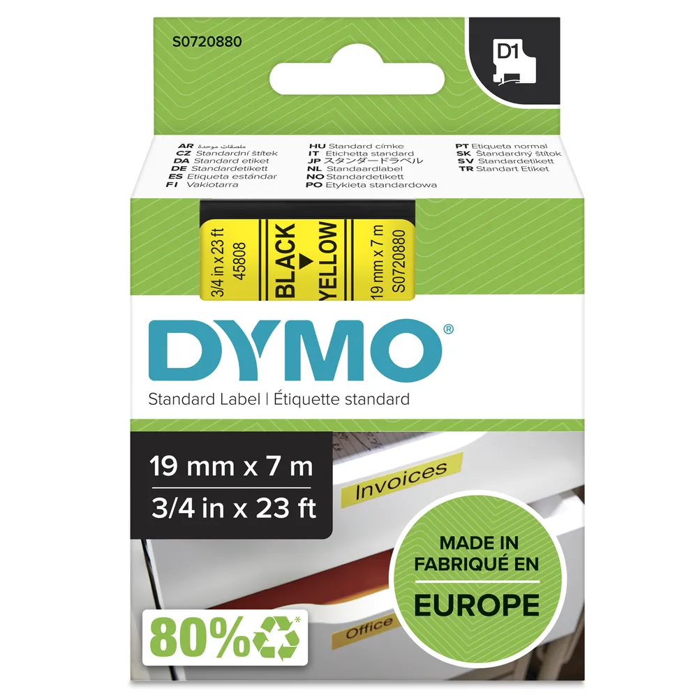 DYMO D1 Standard - Black on Yellow - 19mm Etiketten erstellendes Band