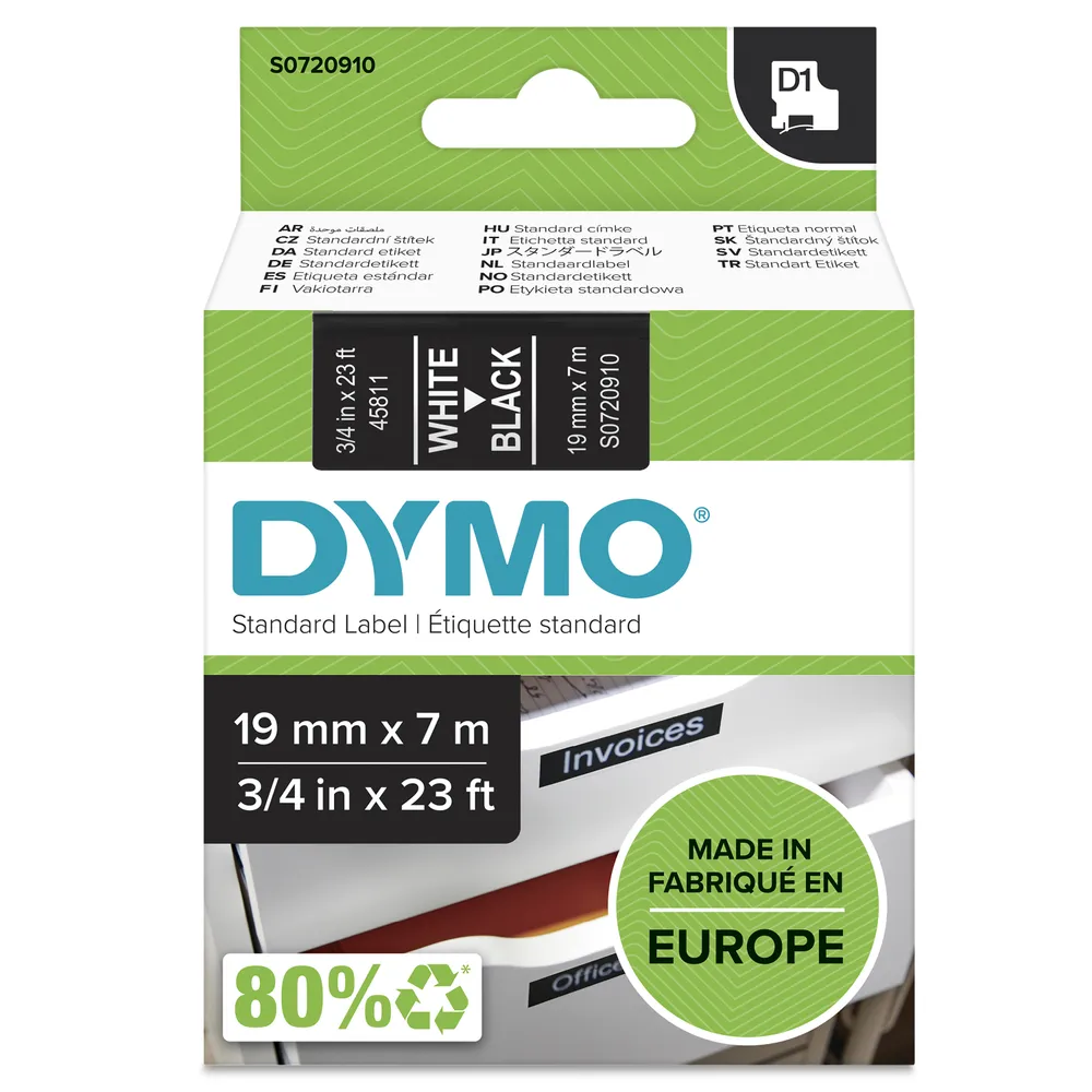 Etikettenband Dymo D1 19 mm x 7 m Weiß auf Schwarz für LabelManager