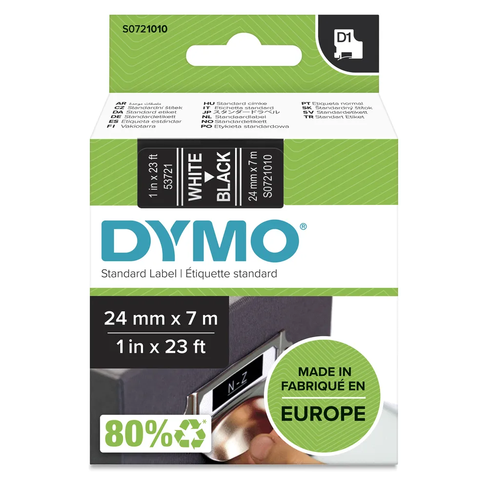 DYMO D1 Standard - White on Black - 24mm Etiketten erstellendes Band Weiss auf Schwarz
