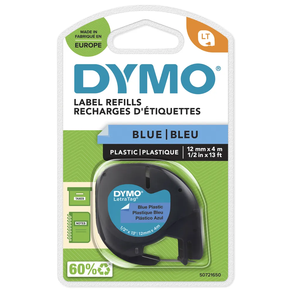 Dymo LetraTag Band 12 mm x 4 m Schwarz auf Blau Polyester