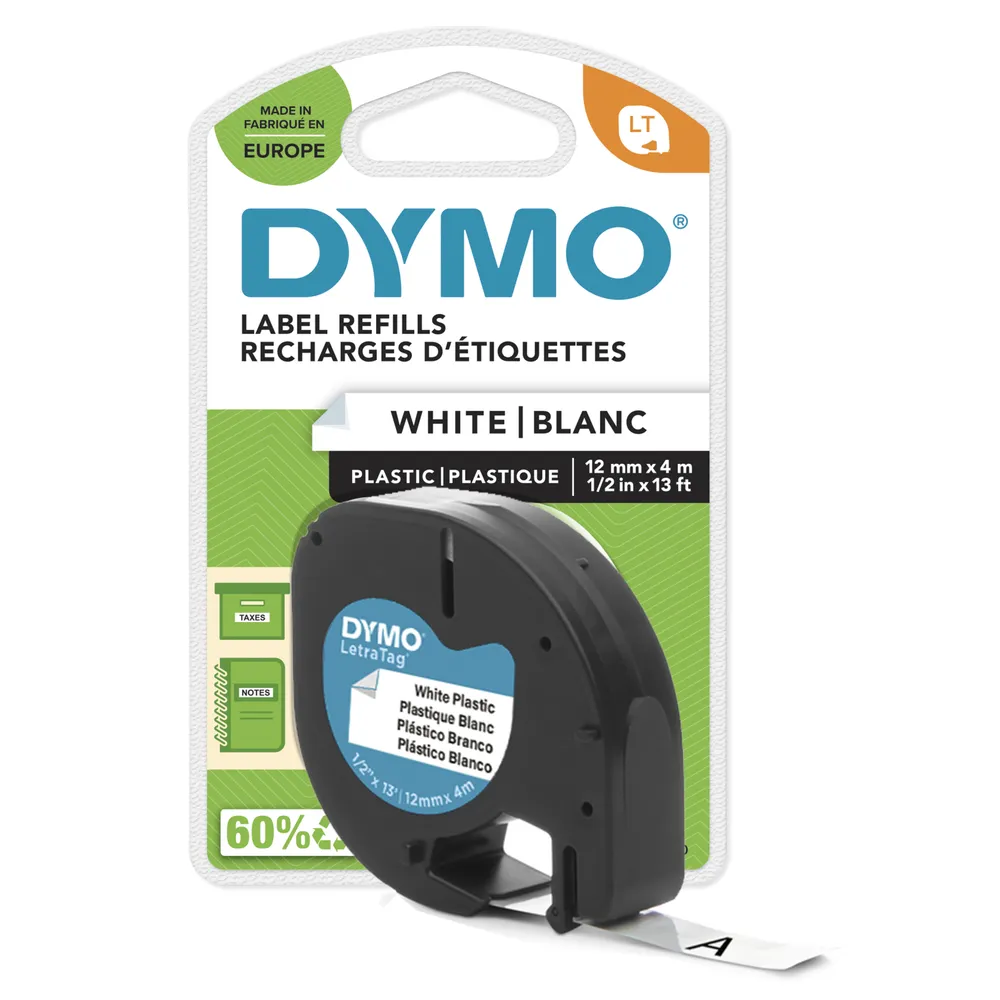 DYMO LetraTag 12 mm x 4 m Schwarz-Weiß Etiketten